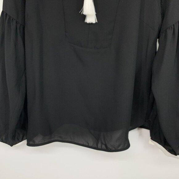 Studio Badgley Mischka Top Black Long Sleeve Sheer Tie Neck - Picture 3 of 9